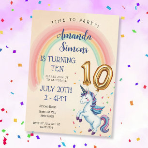 Rainbow Arch Einhorn Konfetti Mädchen 10. Geburtst Einladung