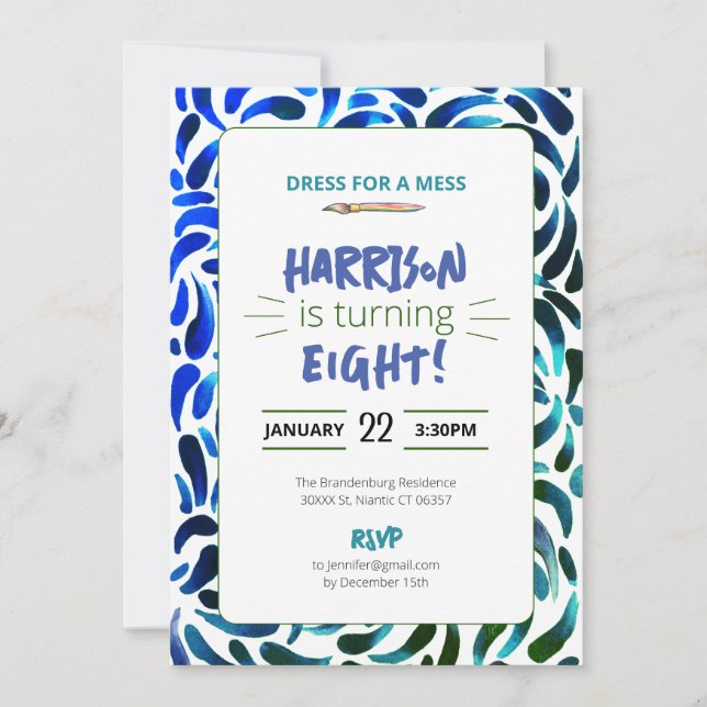 Rainbow Art Paint Birthday Party Boy Einladung (Vorderseite)