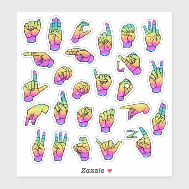 Rainbow ASL Alphabet – Educational & Expressive Aufkleber (Blatt)
