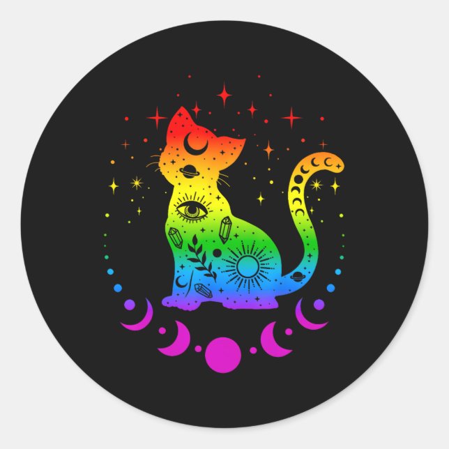 Rainbow Astrologie Kat Lgbt Gay Pride Flag Runder Aufkleber (Vorderseite)