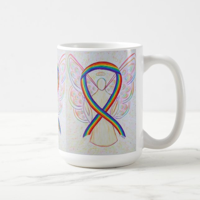 Rainbow Awareness Ribbon Angel Art Tasse (Rechts)
