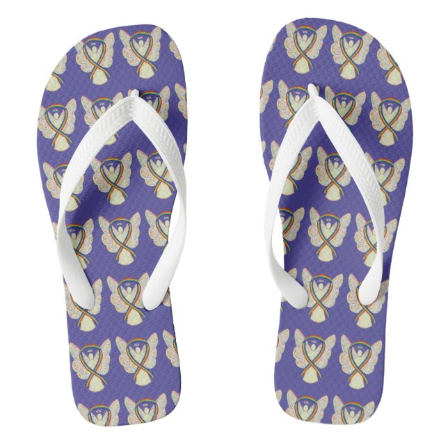 Rainbow Awareness Ribbon Angel Custom Flip Flops (Fußbett)