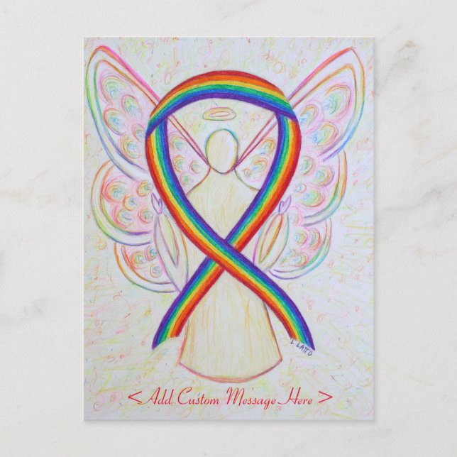 Rainbow Awareness Ribbon Angel Custom Postcard Postkarte (Vorderseite)
