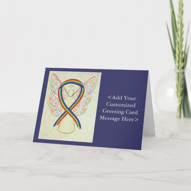 Rainbow Awareness Ribbon Angel Personalisiert Card Karte (Vorderseite)