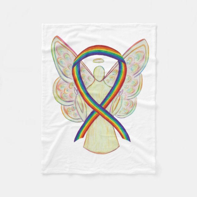 Rainbow Awareness Ribbon Angel Soft Blanket Fleecedecke (Vorderseite)
