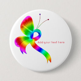Rainbow Awareness Ribbon Butterfly Button