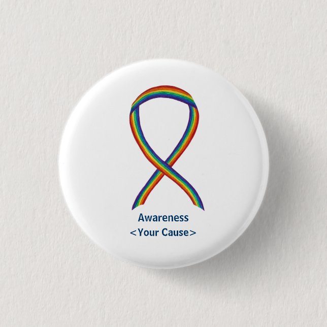 Rainbow Awareness Ribbon Custom Art Buttone Button (Vorderseite)
