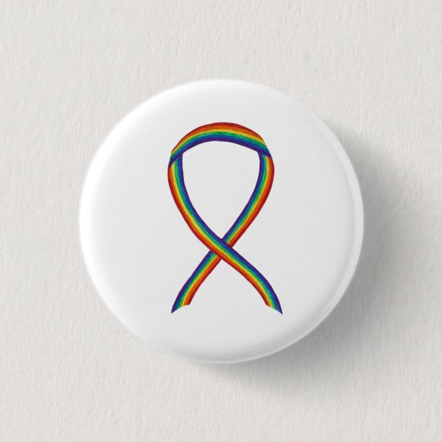 Rainbow Awareness Ribbon Custom Art Buttone Button (Vorderseite)