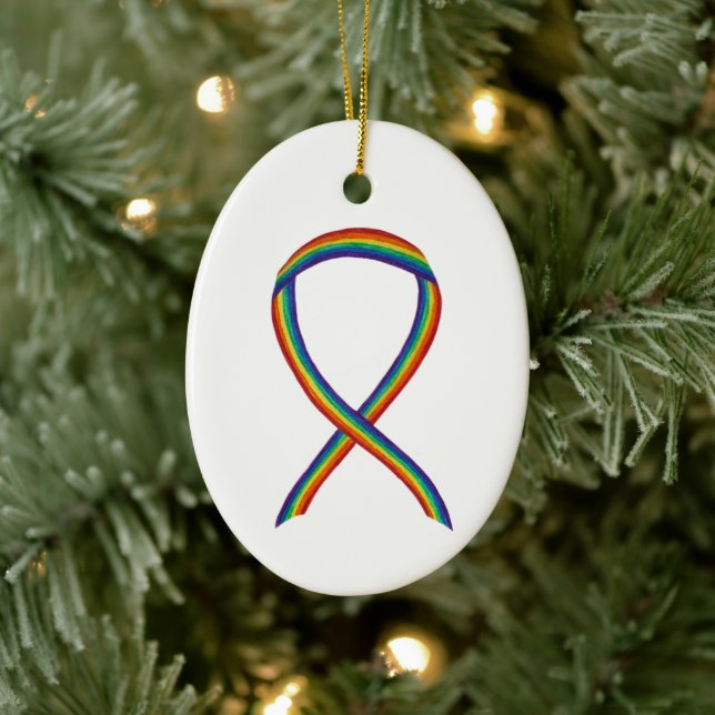 Rainbow Awareness Ribbon Custom Holiday Ornament (Baum)