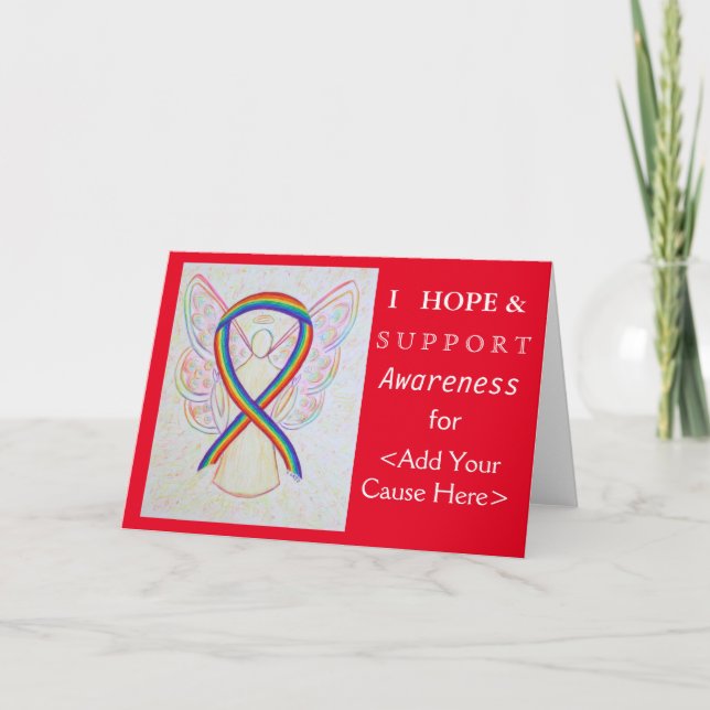 Rainbow Awareness Ribbon Custom Ursache Engel Card Karte (Vorderseite)