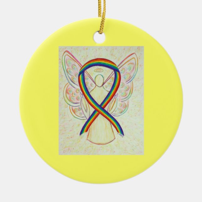 Rainbow Awareness Ribbon Engel Custom Art Keramik Ornament (Vorne)