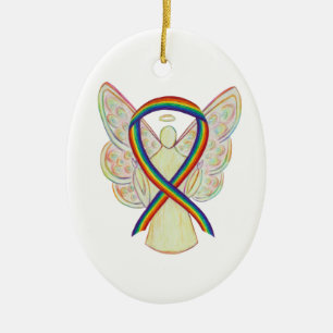 Rainbow Awareness Ribbon Engel Custom Art Keramik Ornament