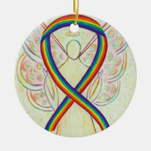 Rainbow Awareness Ribbon Engel Custom Art Keramik Ornament