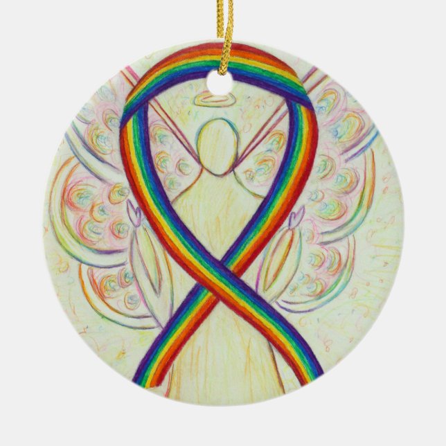 Rainbow Awareness Ribbon Engel Custom Art Keramik Ornament (Vorne)