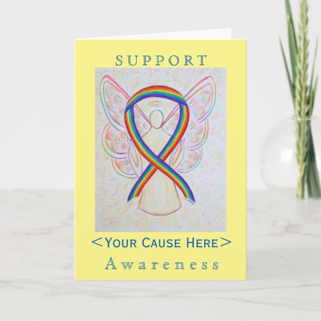 Rainbow Awareness Ribbon Engel Customized Card Karte (Vorderseite)