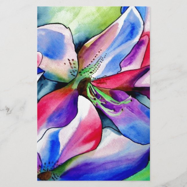 Rainbow Azalea Blume Original Aquarellmalerei (Vorderseite)