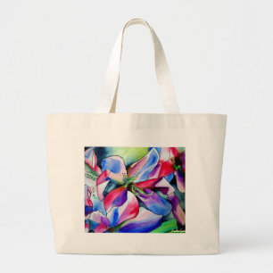 Rainbow Azalea Blume Original Aquarellmalerei Jumbo Stoffbeutel