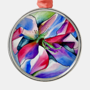Rainbow Azalea Blume Original Aquarellmalerei Ornament Aus Metall