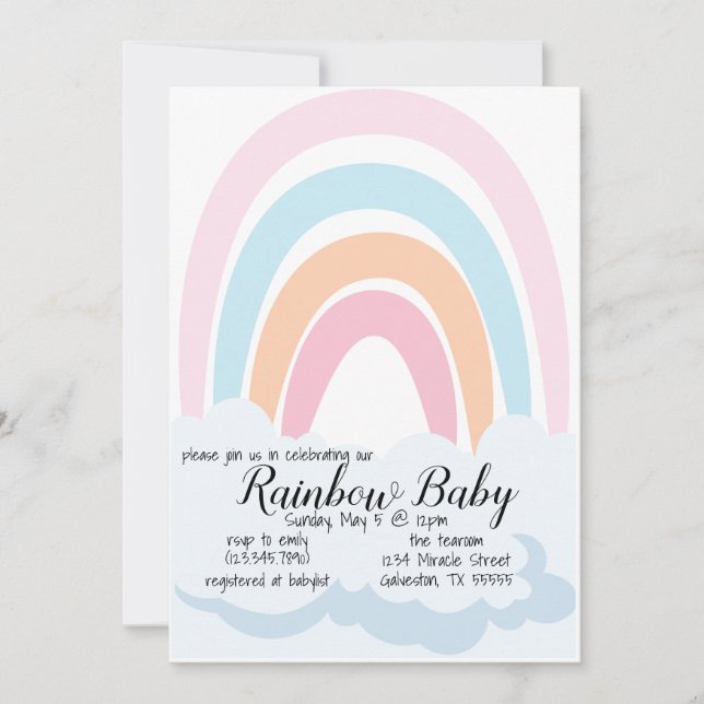 Rainbow Baby Babydusche Einladung (Vorderseite)
