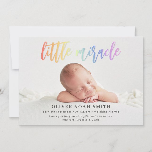 Rainbow Baby Birth Announcement Little Miracle Ankündigung (Vorderseite)