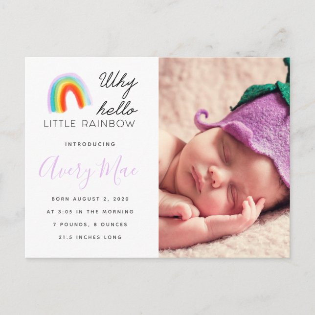 Rainbow Baby Birth Announcement Little Rainbow Einladungspostkarte (Vorderseite)