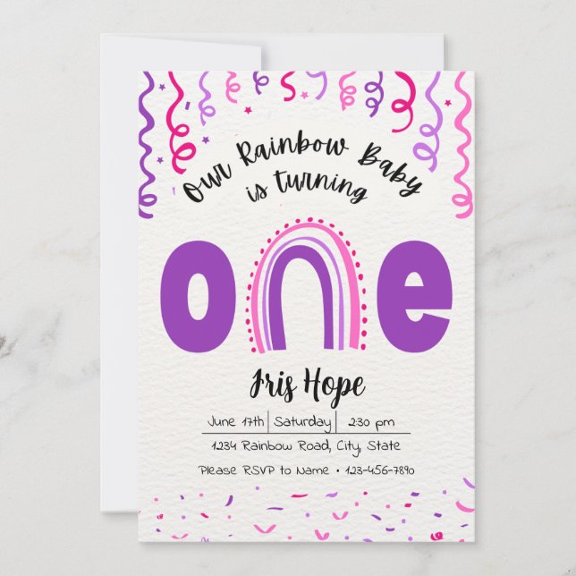 Rainbow Baby Birthday Einladung (Vorderseite)