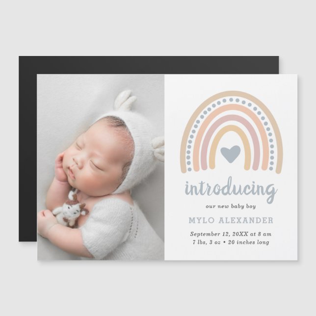 Rainbow Baby Boy Foto Birth Announcement Magnet (Vorne/Hinten)