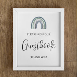 Rainbow Baby Boy Guestbook Babydusche Poster