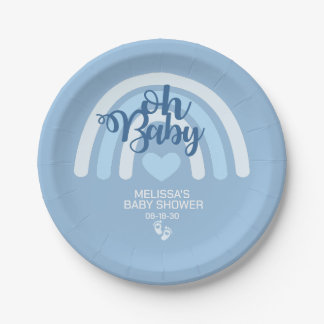 Rainbow Baby Boys Personalisiertes blaues Herz Pappteller