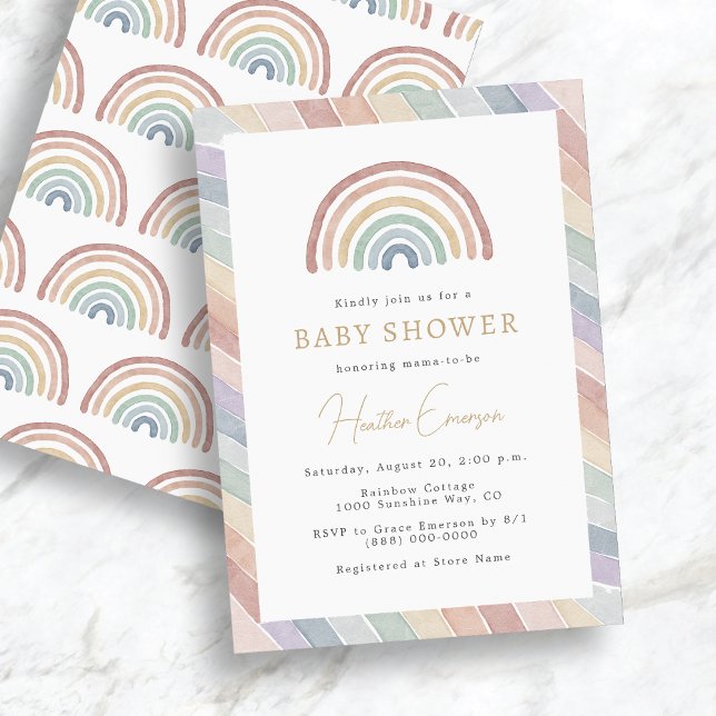 Rainbow Baby Dusche Einladung (Boho Watercolor Pastel Rainbow Baby Shower Invitation by Painted Paperie
)