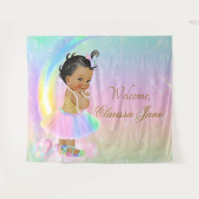 Rainbow Baby Dusche Hintergrund Banner African Gir Wandteppich (Vorderseite (Horizontal))
