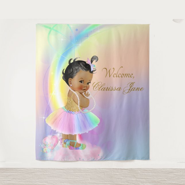 Rainbow Baby Dusche Hintergrund Banner African Gir Wandteppich (Vorderseite)