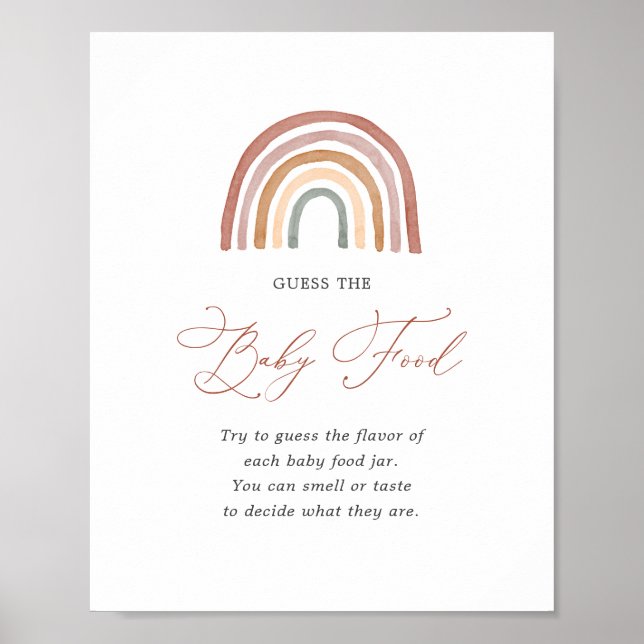 Rainbow Baby Dusche Raten Sie das Baby Food Sign Poster (Vorne)