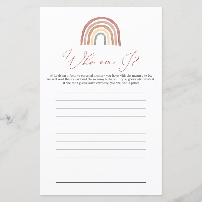 Rainbow Baby Dusche Wer bin ich Game (Vorderseite)