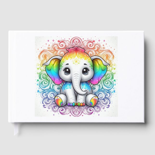 Rainbow baby elephant guest book gästebuch (Vorderseite)