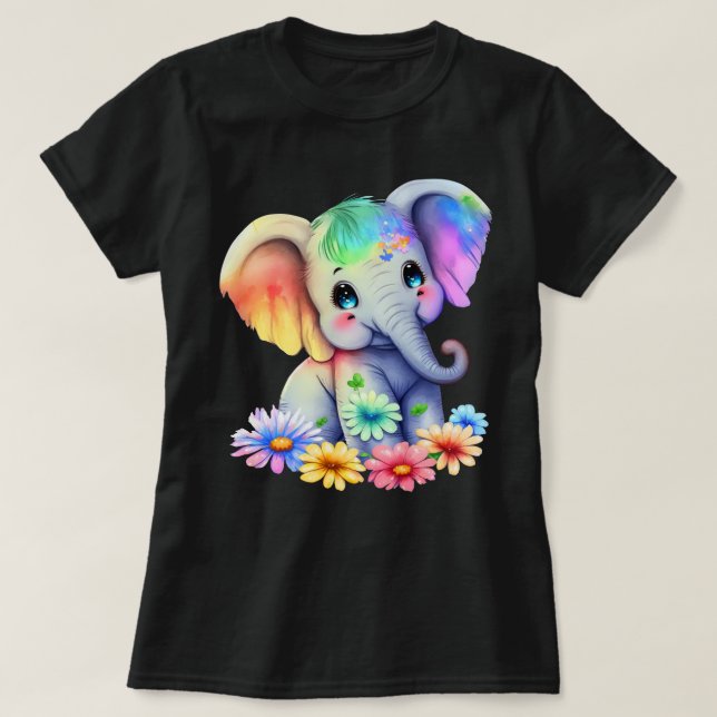 Rainbow Baby Elephant mit Blue Eyes Graphic T-Shirt (Design vorne)
