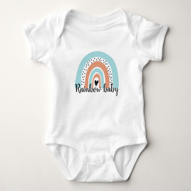 Rainbow Baby Heart Blue Peach Strampler (Vorderseite)