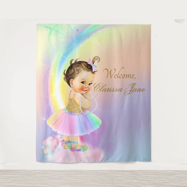 Rainbow Baby Showdown Banner Brünett Girl Wandteppich (Vorderseite)