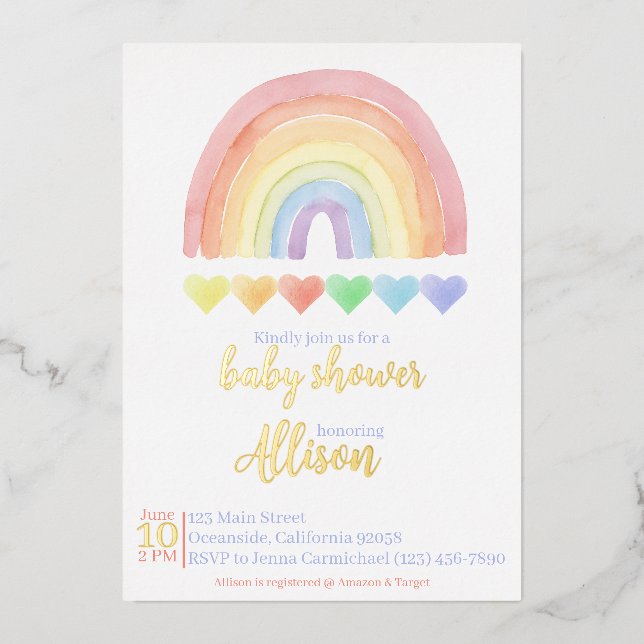 Rainbow Baby Showeinladung Folieneinladung (Vorderseite)