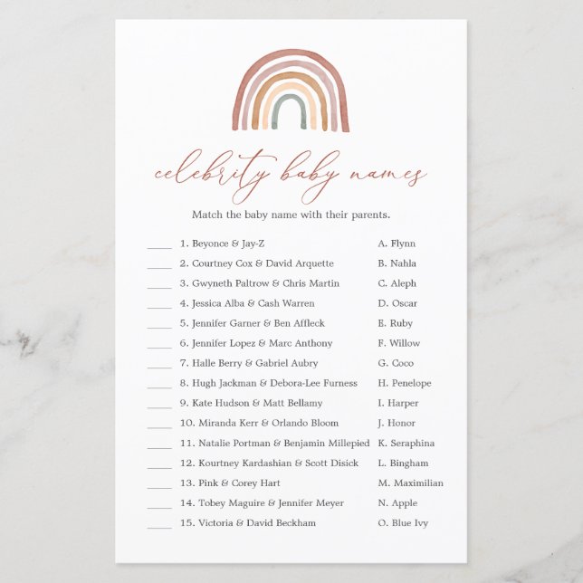 Rainbow Baby Shower Celebrity Baby Names Game (Vorderseite)