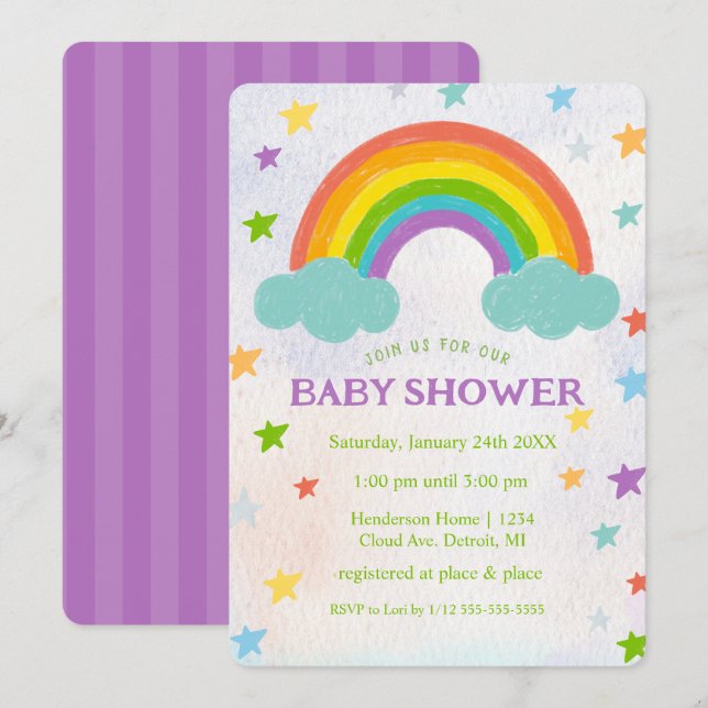Rainbow Baby Shower Einladung (Vorne/Hinten)