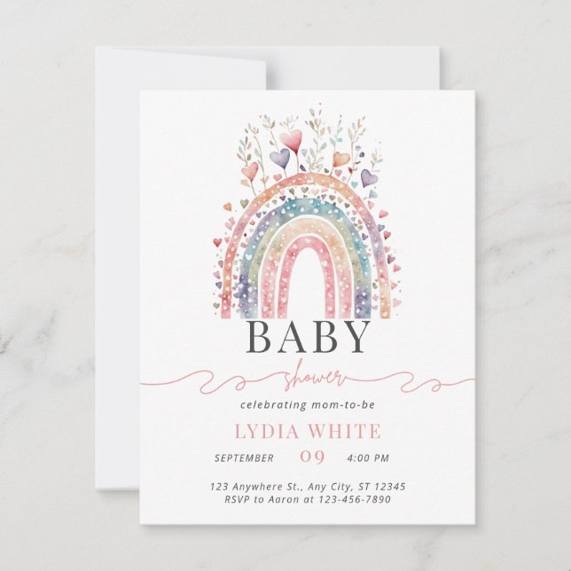Rainbow Baby Shower Einladung Boho Baby Dusche (Vorderseite)