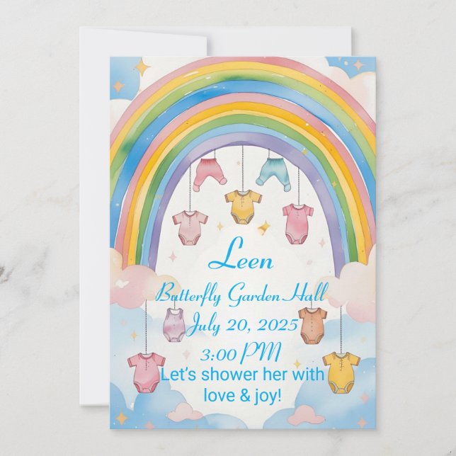 Rainbow Baby Shower Einladung für Mädchen (Vorderseite)