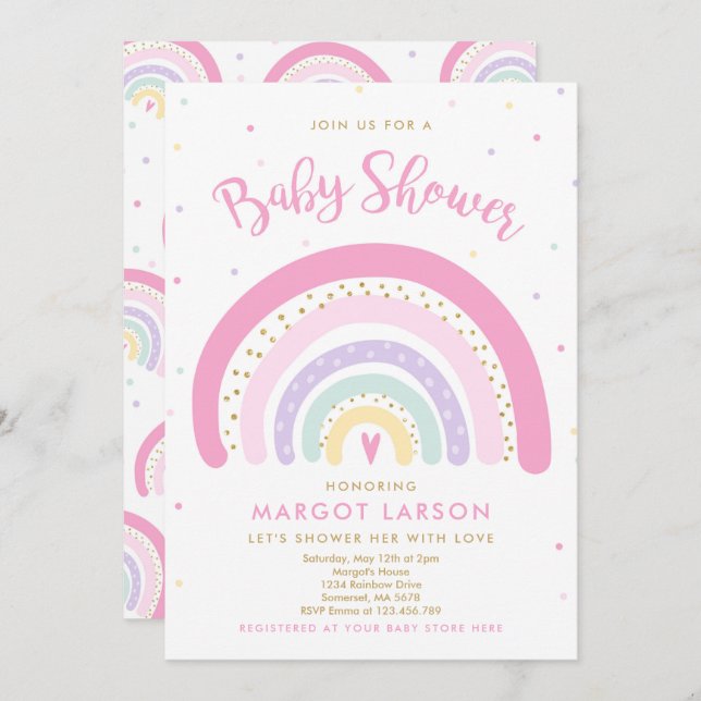Rainbow Baby Shower Einladung Pastel Rainbow (Vorne/Hinten)
