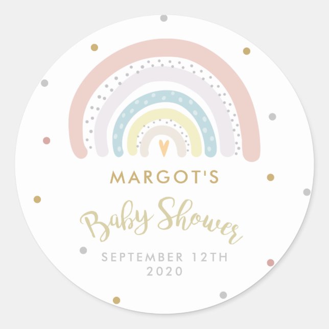 Rainbow Baby Shower Gender Neutral Runder Aufkleber (Vorderseite)