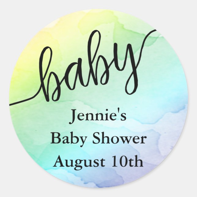 Rainbow Baby Shower Gevor Tag Runder Aufkleber (Vorderseite)