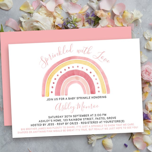 Rainbow Baby Shower Girl Baby Sprinkle Einladung (cute and simple rainbow girls baby sprinkle invitation - message me to create additional templates)