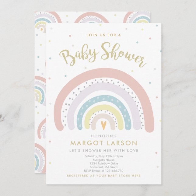Rainbow Baby Shower Invitation Gender Neutral Einladung (Vorne/Hinten)