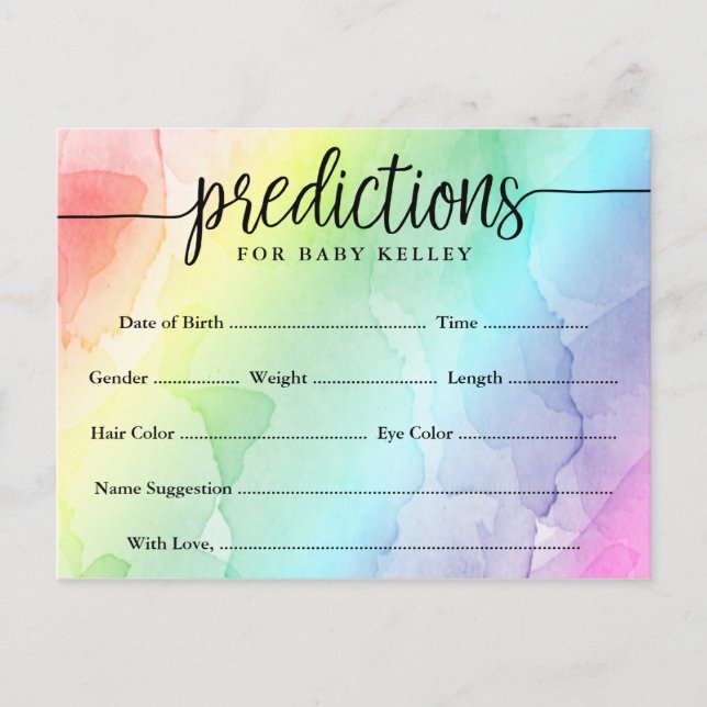 Rainbow Baby Shower Predictions Card Postkarte (Vorderseite)