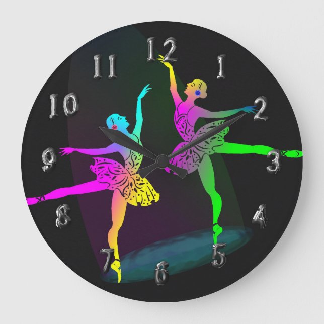 Rainbow Ballet Dancers In the Spotlight Große Wanduhr (Vorderseite)